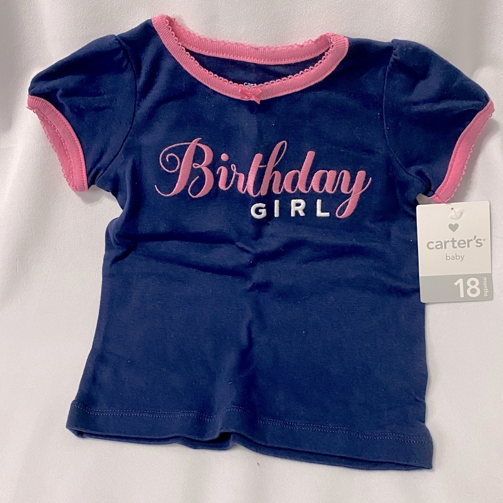 Carter’s Navy Blue and Pink BIRTHDAY GIRL Short Sleeved Tee Size 18 Months